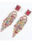 Fashion Color Alloy Diamond Square Long Tassel Earrings
