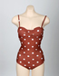 Fashion Printing Small Chest Underwire Gathered Polka Dot Print One-piece Swimsuit