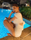 Fashion White Small Chest Gathered Short Sleeve Square Neck One-piece Swimsuit