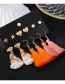 Fashion Apricot + Pink Cotton Tassel Alloy Pearl And Diamond Geometric Stud Earrings Set