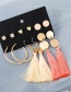 Fashion Apricot + Pink Cotton Tassel Alloy Pearl And Diamond Geometric Stud Earrings Set