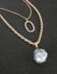 Fashion Gold Color Double-layer Necklace With Chain Geometric Pearl Pendant