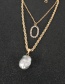 Fashion Gold Color Double-layer Necklace With Chain Geometric Pearl Pendant