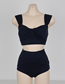Fashion Navy Blue Knotted High Waist Stitched Split Swimsuit