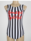 Fashion Stripe Striped Halter Letter Print One-piece Swimsuit