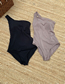 Fashion Light Khaki One-shoulder Open Back Solid Color One-piece Swimsuit