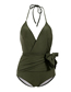 Fashion Green Deep V Backless Bow Tie One-piece Swimsuit