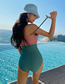 Fashion Color Mixing Stitched High Waist Contrast Color One-piece Swimsuit