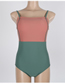 Fashion Color Mixing Stitched High Waist Contrast Color One-piece Swimsuit