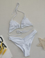 Fashion White Solid Color Pleated Triangle Soft Cover Split Swimsuit