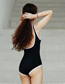 Fashion Black Backless Striped One-piece Swimsuit