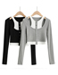 Fashion Gray Solid Color Fake Two-piece Hit Color Hollow Long-sleeved T-shirt
