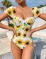 Fashion Yellow And White Sunflower Print One-piece Swimsuit