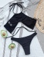 Fashion Black Solid Color Strap Halterneck Split Swimsuit
