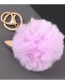 Fashion Lavender Alloy Artificial Leather Cat Ear Round Hair Ball Keychain Pendant
