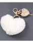 Fashion White Alloy Diamond Love Lock Hair Ball Keychain Pendant