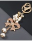 Fashion Rose Gold Alloy Diamond Bowknot Pearl Flower Keychain Pendant
