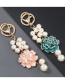Fashion Black Alloy Oil Drop Diamond Pearl Flower Keychain Pendant
