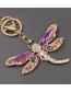 Fashion Purple Alloy Diamond Dragonfly Keychain Pendant