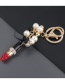 Fashion Rose Red Alloy Diamond Pearl Lipstick Keychain Pendant