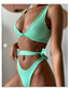 Fashion Lake Green Pure Color Knotted Solid Color Split Swimsuit
