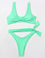 Fashion Lake Green Pure Color Knotted Solid Color Split Swimsuit