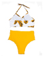 Fashion Yellow Printed Halterneck Contrast High Waist Split Swimsuit