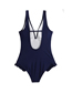 Fashion Navy Blue Solid Color Small Flashing V-neck One-piece Swimsuit
