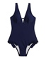 Fashion Navy Blue Solid Color Small Flashing V-neck One-piece Swimsuit