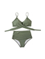 Fashion Green Solid Color Cross Pleated Split Swimsuit