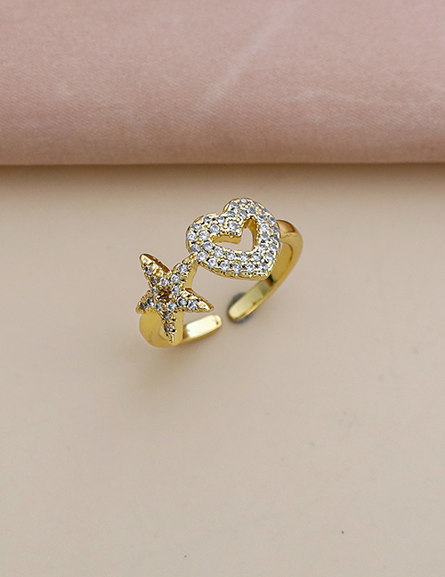 Fashion Golden Copper Inlaid Zircon Love Ring