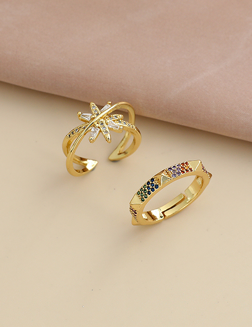 Fashion Golden Copper Inlaid Zircon Geometric Ring