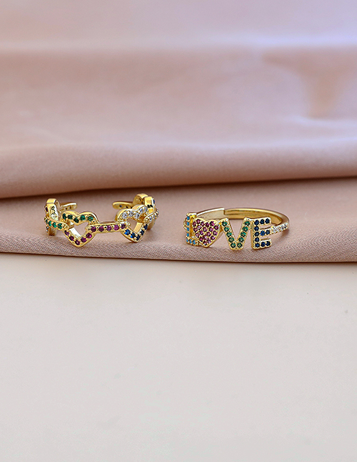 Fashion Color Copper Inlaid Zircon Letter Love Ring