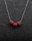 Fashion 2 Red Volcanic Stones + Copper O Sub-chain Volcanic Stone Beaded Thin Chain Necklace
