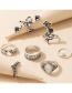 Fashion Silver 7-piece Flower And Diamond Elephant Ring