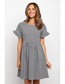 Fashion Lattice Plaid Print Round Neck Short Sleeve Pleated Dress