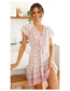 Fashion Pink Printed V-neck Short Sleeve Waist Dress