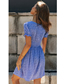 Fashion Navy Blue Deep V Short-sleeved Single-breasted Printed Dress