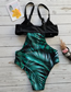 Fashion Black Leaf Print One-piece Swimsuit