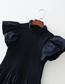 Fashion Navy Pure Color Pull Elastic Small Flying Sleeve Slim Dress