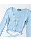 Fashion Blue V-neck Tie Slim Long-sleeved T-shirt Sweater