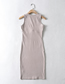 Fashion Beige Gray Solid Color Three-dimensional Stitching Vest Dress