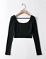 Fashion White Solid Color Open Back High Waist Long Sleeve Knitted T-shirt