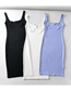 Fashion Blue Solid Color Square Neck Vest Tube Top Strap Dress