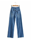 Fashion Light Blue Washed Loose Knee Jeans With Ripped Raw Edges