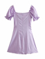 Fashion Purple Lace-up Short Sleeve Pullover Loose Dress