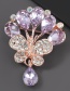 Fashion Purple Alloy Diamond Butterfly Flower Brooch