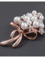 Fashion Rose Gold Alloy Diamond Pearl Flower Brooch
