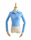 Fashion Blue Solid Color Shirt Collar Chest Patch Long Sleeve T-shirt