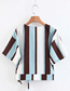 Fashion Blue Brown Stripes Striped Tie Short Sleeve Top